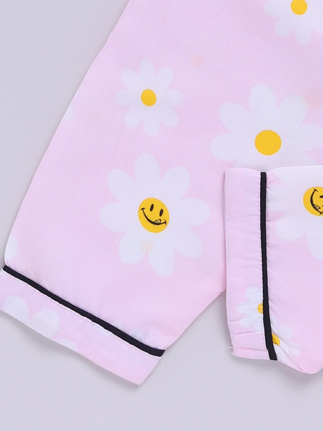 Pink Cotton Woven Floral Full Sleeve Night Suit