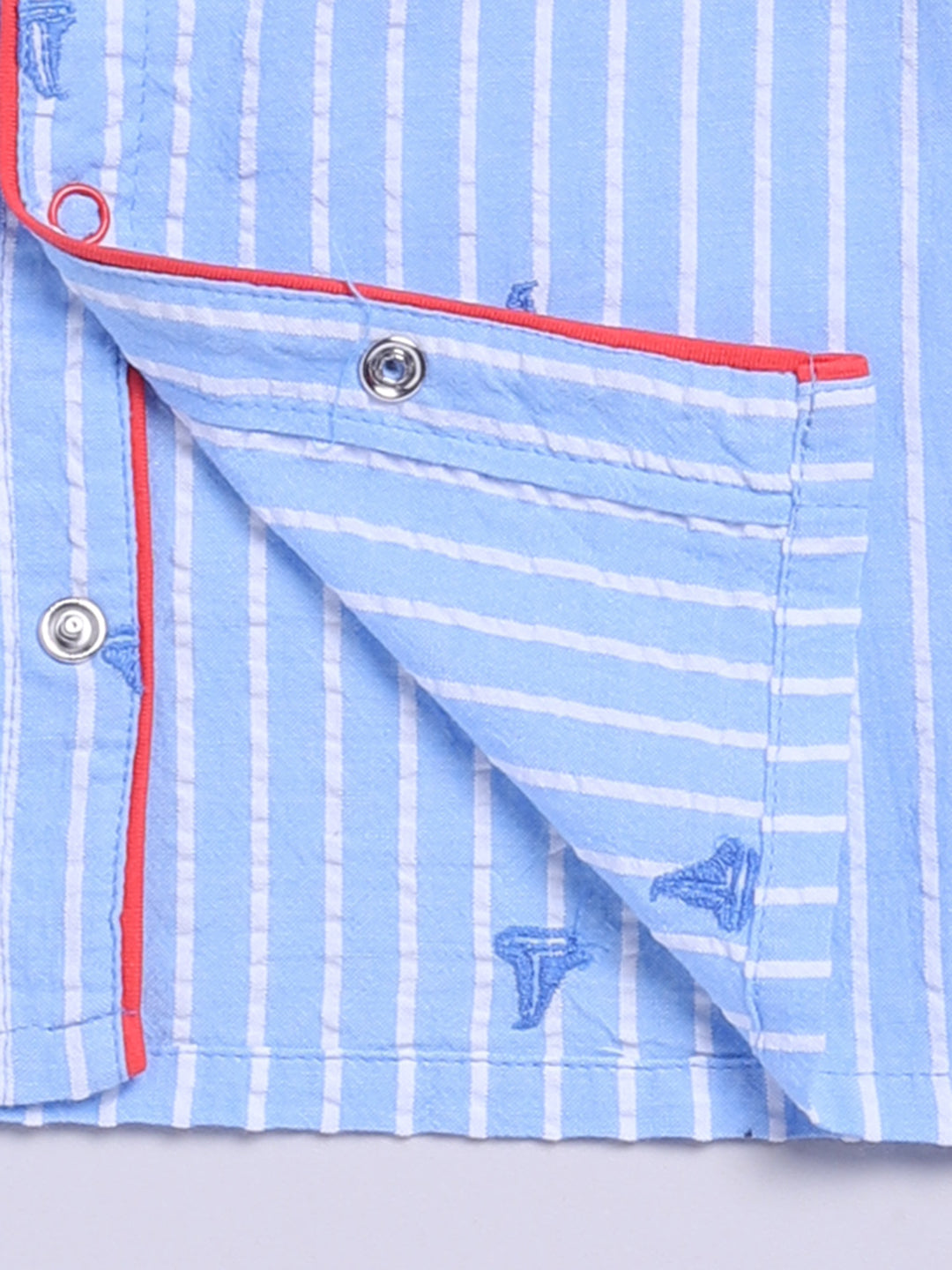 Blue Cotton Woven Striped Full Sleeve Night Suit