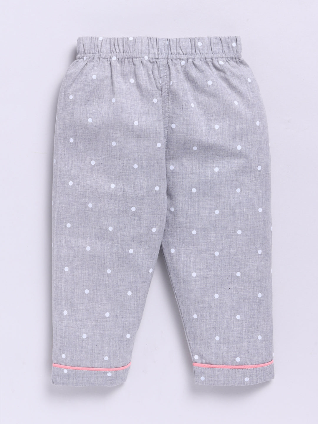 'Mini Influencer' Backprint Grey Polka Dots Full Sleeve Night Suit