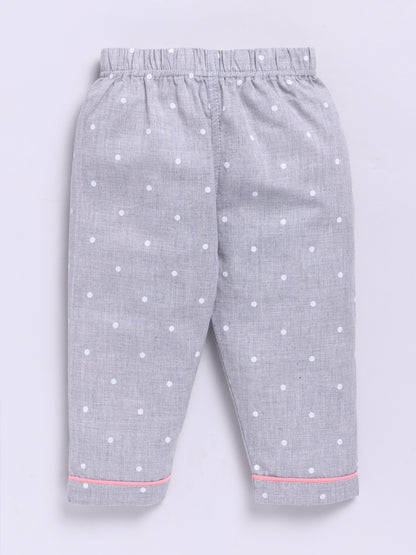 'Mini Influencer' Backprint Grey Polka Dots Full Sleeve Night Suit