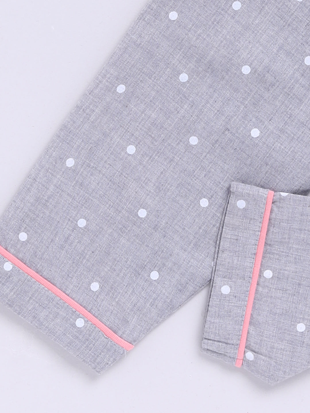 'Mini Influencer' Backprint Grey Polka Dots Full Sleeve Night Suit