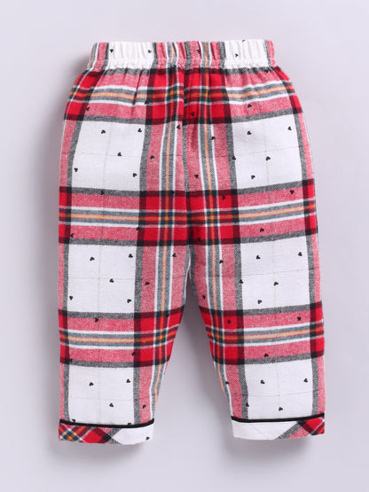 Red Cotton Woven Checked Full Sleeve Night Suit