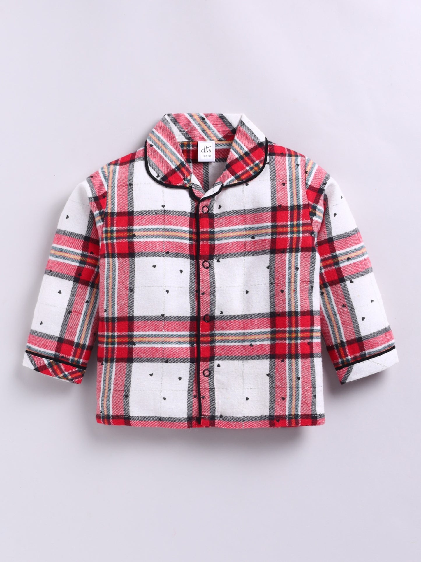 Red Cotton Woven Checked Full Sleeve Night Suit