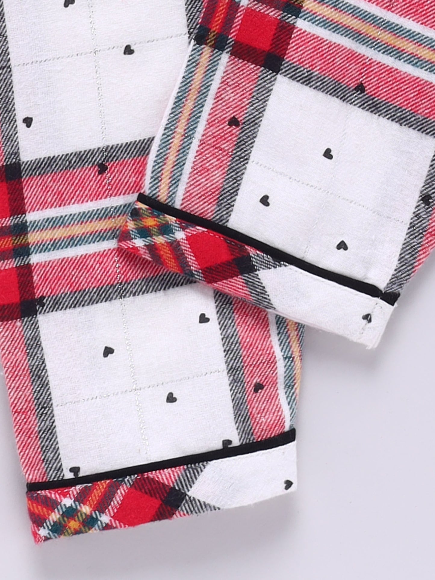 Red Cotton Woven Checked Full Sleeve Night Suit