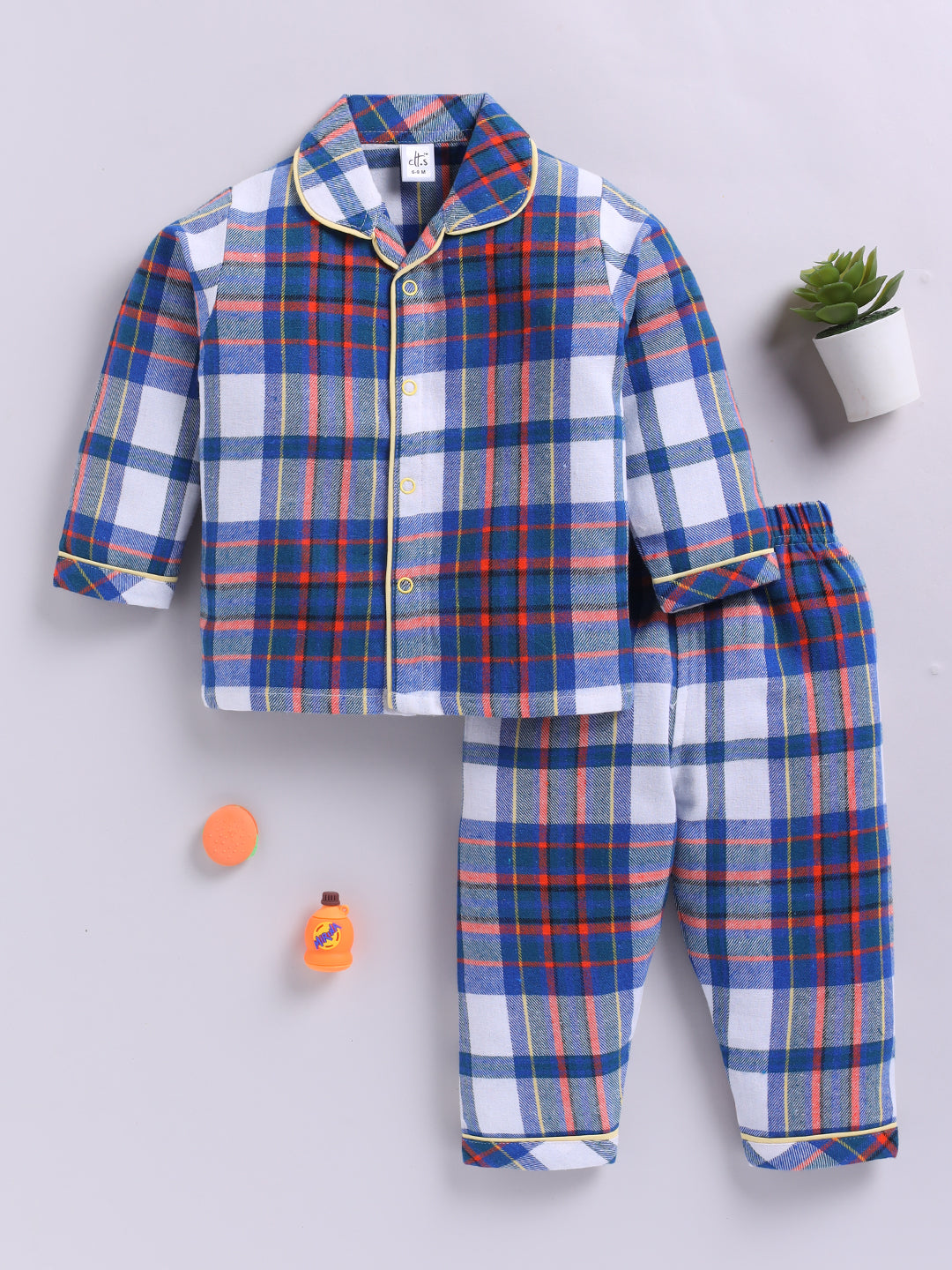 Blue & Red Checked Flannel Full Sleeve Night Suit