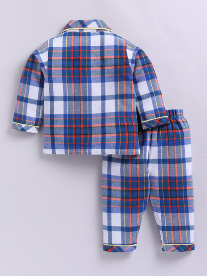 Blue & Red Checked Flannel Full Sleeve Night Suit