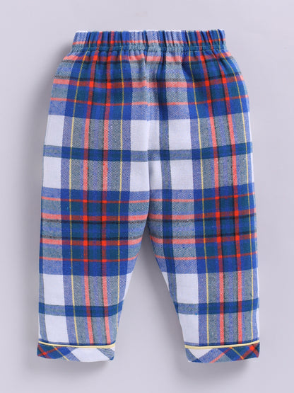 Blue & Red Checked Flannel Full Sleeve Night Suit