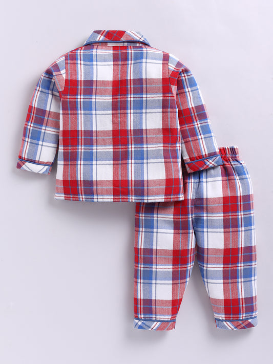 Red Cotton Woven Checked Flannel Full Sleeve Night Suit
