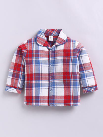 Red Cotton Woven Checked Flannel Full Sleeve Night Suit