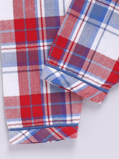 Red Cotton Woven Checked Flannel Full Sleeve Night Suit
