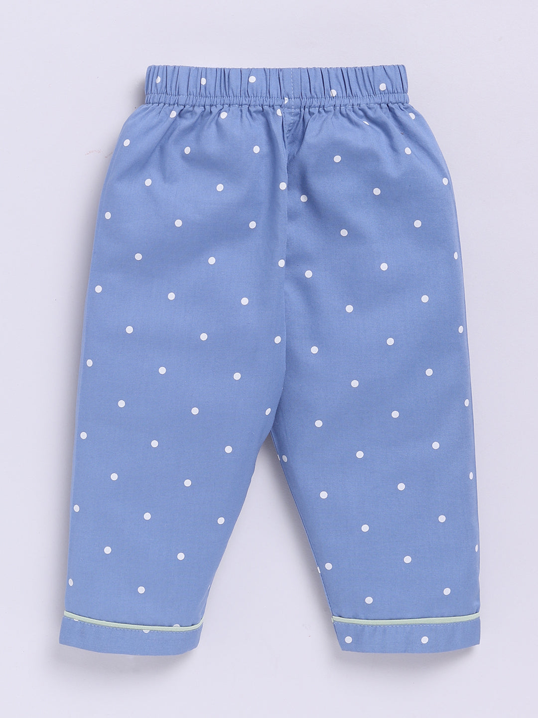 Blue Cotton Woven Polka Dots Full Sleeve Night Suit