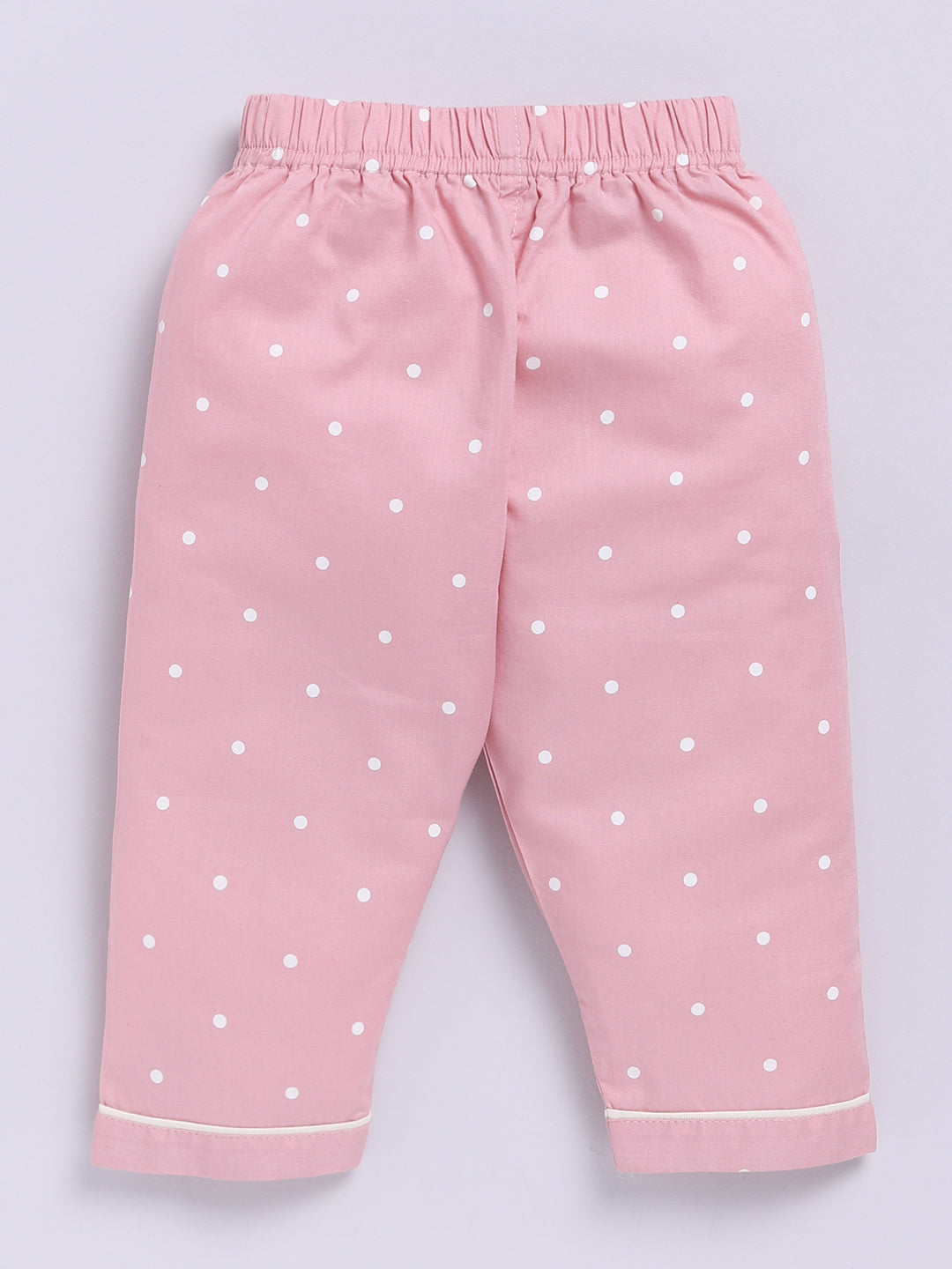 Pink Cotton Woven Polka Dots Full Sleeve Night Suit