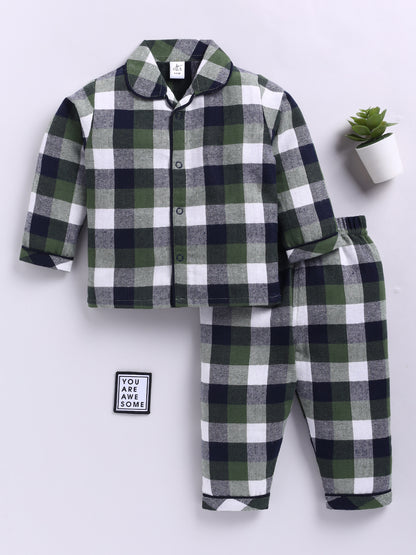 Green Checked Flannel Full Sleeve Night Suit