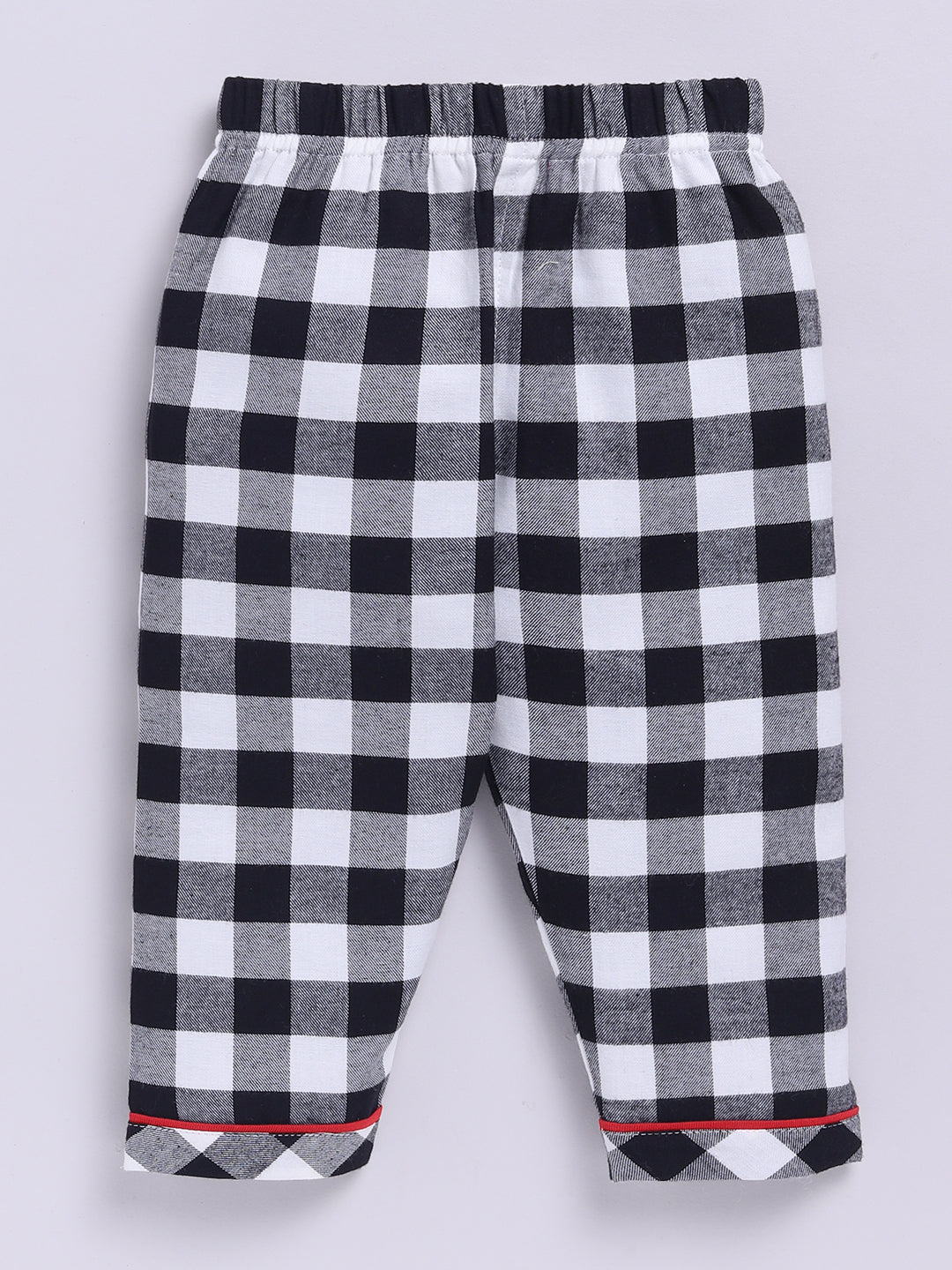 Black Cotton Woven Checked Full Sleeve Night Suit