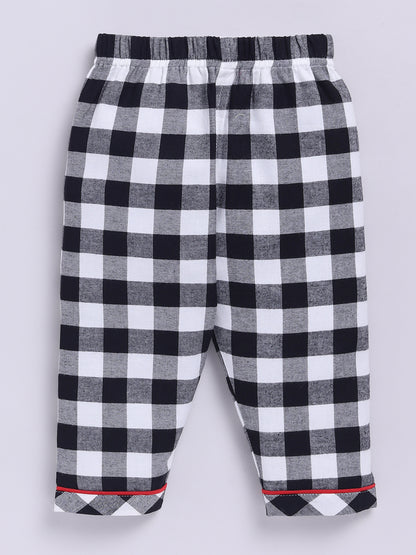 Black Cotton Woven Checked Full Sleeve Night Suit