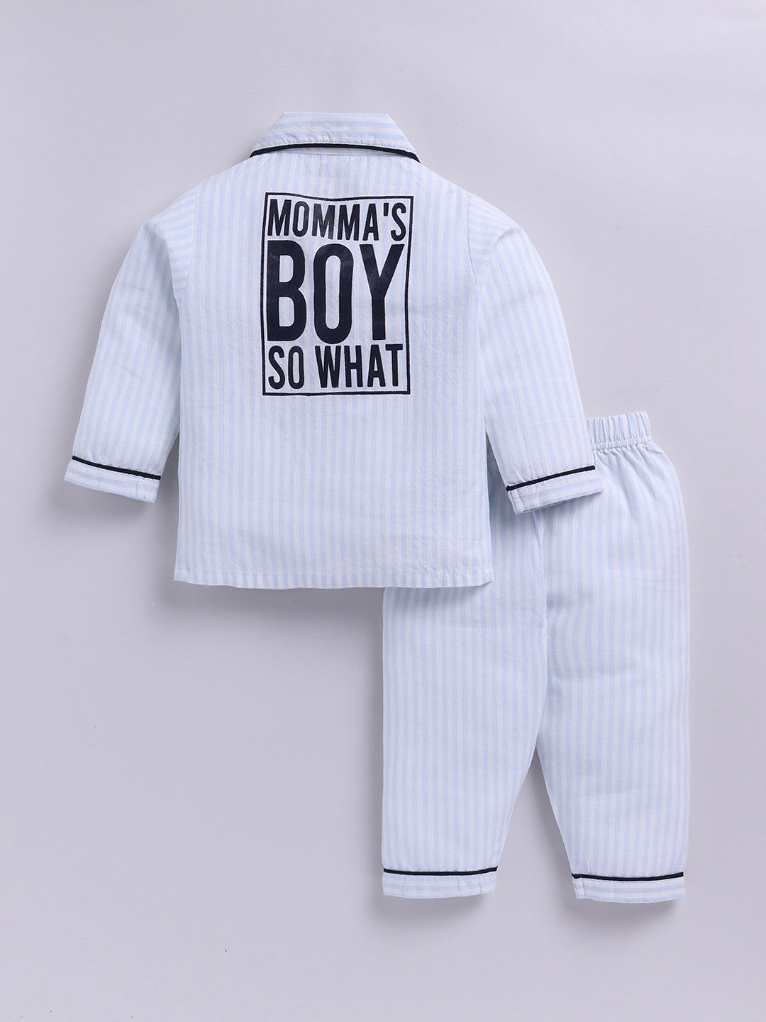 Blue Cotton Woven Typography Full Sleeve Night Suit