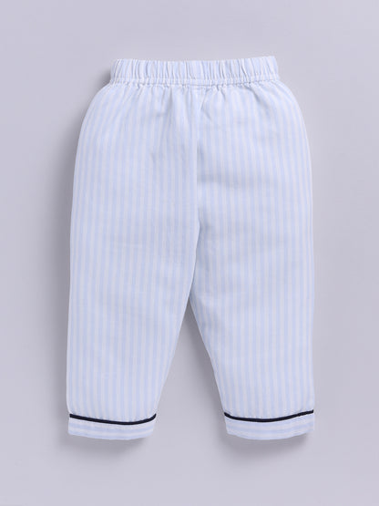 Blue Cotton Woven Typography Full Sleeve Night Suit