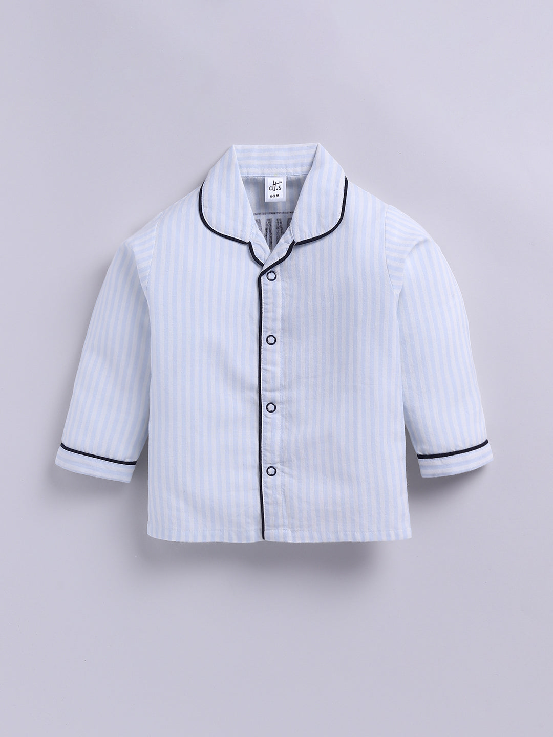 Blue Cotton Woven Typography Full Sleeve Night Suit