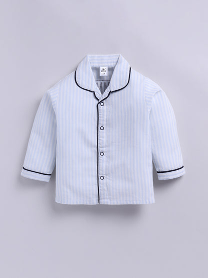 Blue Cotton Woven Typography Full Sleeve Night Suit