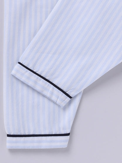 Blue Cotton Woven Typography Full Sleeve Night Suit