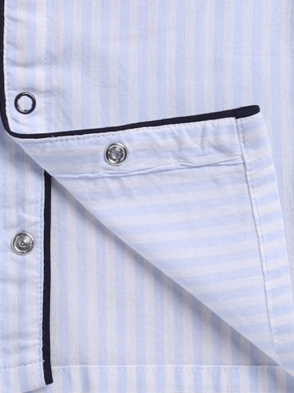 Blue Cotton Woven Typography Full Sleeve Night Suit