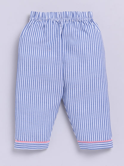 "I got it from my Mama" Blue Cotton Woven Striped Full Sleeve Night Suit