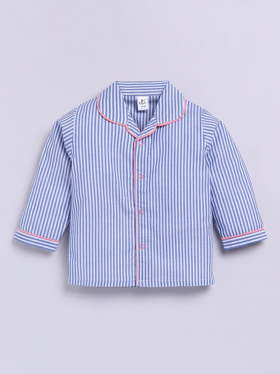 "I got it from my Mama" Blue Cotton Woven Striped Full Sleeve Night Suit