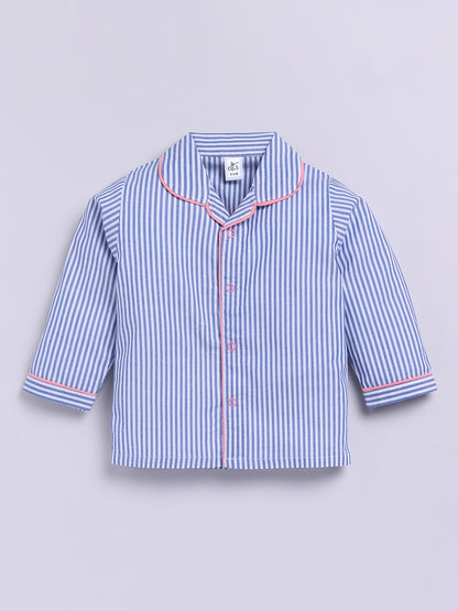 "I got it from my Mama" Blue Cotton Woven Striped Full Sleeve Night Suit