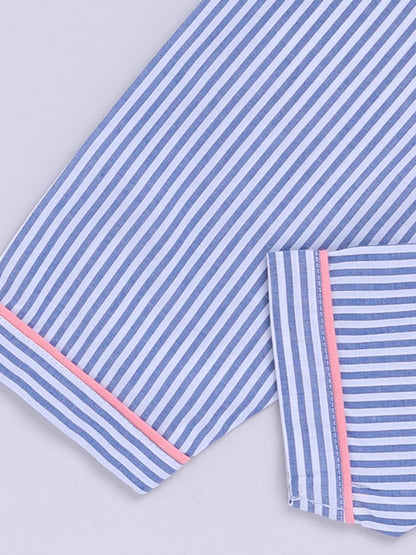"I got it from my Mama" Blue Cotton Woven Striped Full Sleeve Night Suit