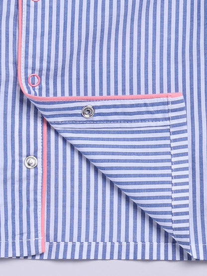 "I got it from my Mama" Blue Cotton Woven Striped Full Sleeve Night Suit