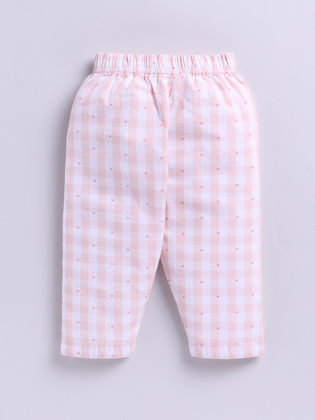 Peach Cotton Woven Checked Full Sleeve Night Suit