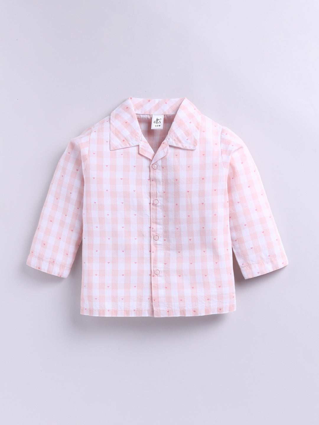 Peach Cotton Woven Checked Full Sleeve Night Suit