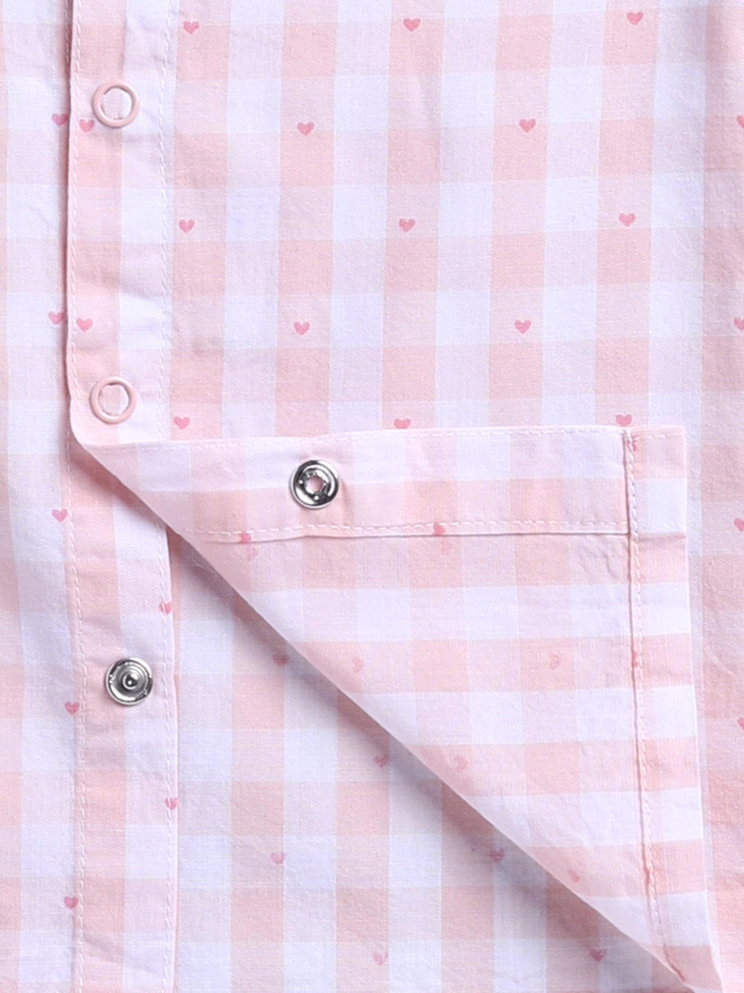 Peach Cotton Woven Checked Full Sleeve Night Suit