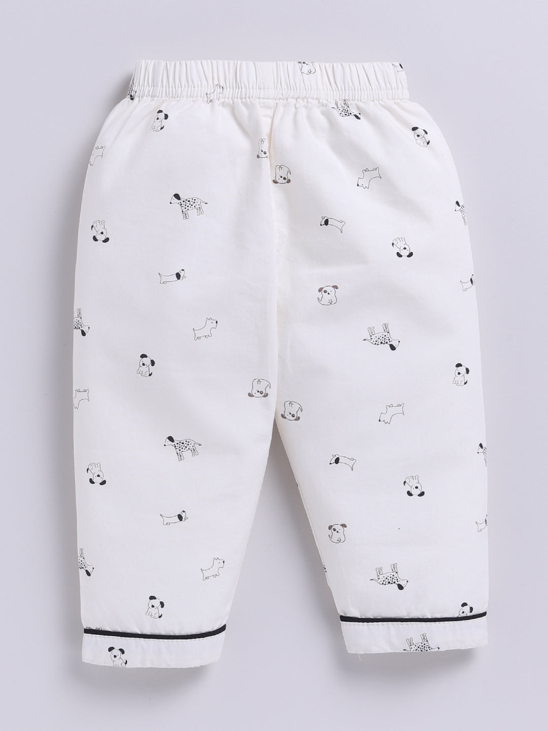 White Cotton Woven Puppy Printed Full Sleeve Night Suit