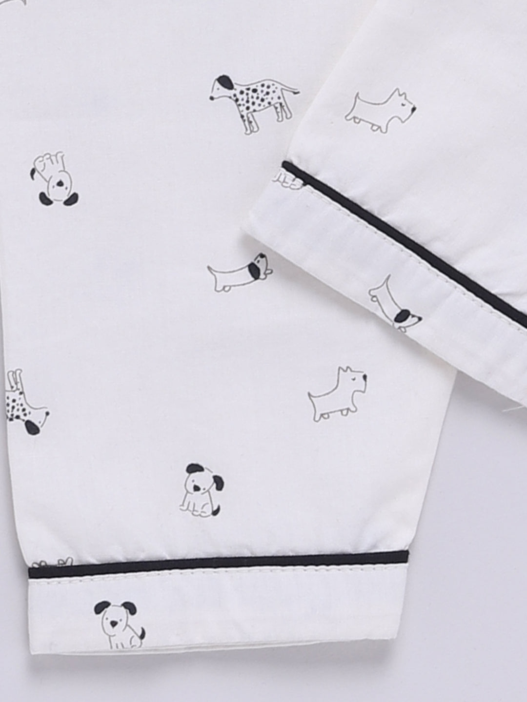 White Cotton Woven Puppy Printed Full Sleeve Night Suit
