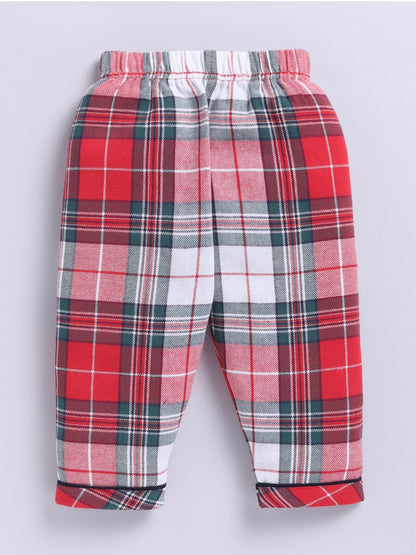 Christmas Themed Cotton Woven Checked Full Sleeve Night Suit