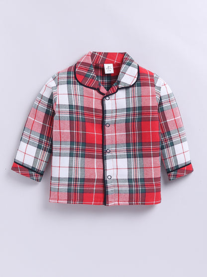 Christmas Themed Cotton Woven Checked Full Sleeve Night Suit