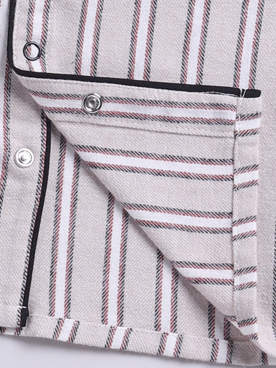 Beige Cotton Woven Striped Flannel Full Sleeve Night Suit