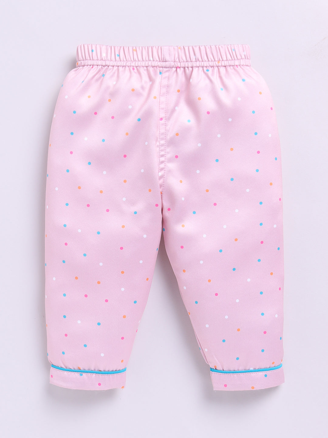 Peach Polka Dots Birthday Full Sleeve Satin Night Suit
