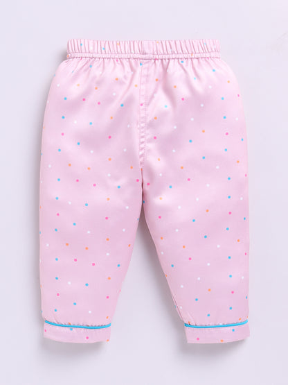 Peach Polka Dots Birthday Full Sleeve Satin Night Suit