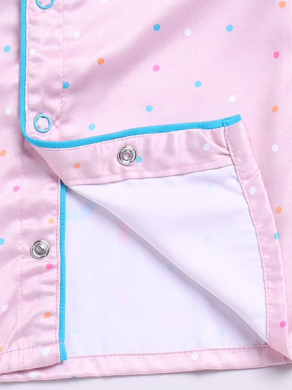 Peach Polka Dots Birthday Full Sleeve Satin Night Suit
