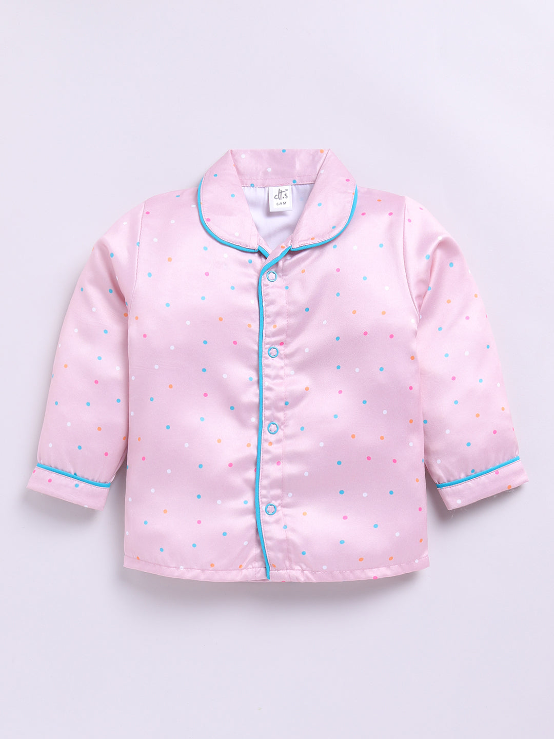 Peach Polka Dots Birthday Full Sleeve Satin Night Suit