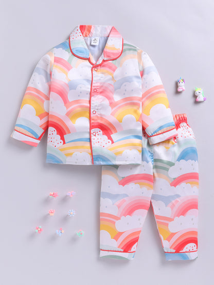 Limited Edition Rainbow Multi Satin Woven Full Sleeve Night Suit