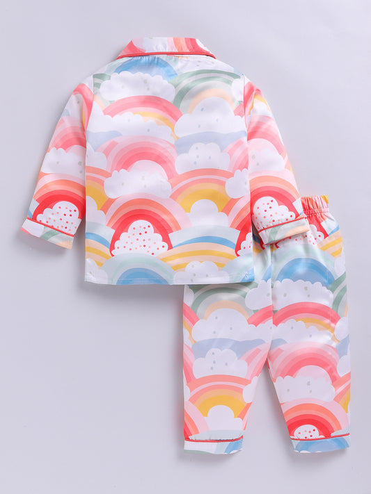 Limited Edition Rainbow Multi Satin Woven Full Sleeve Night Suit