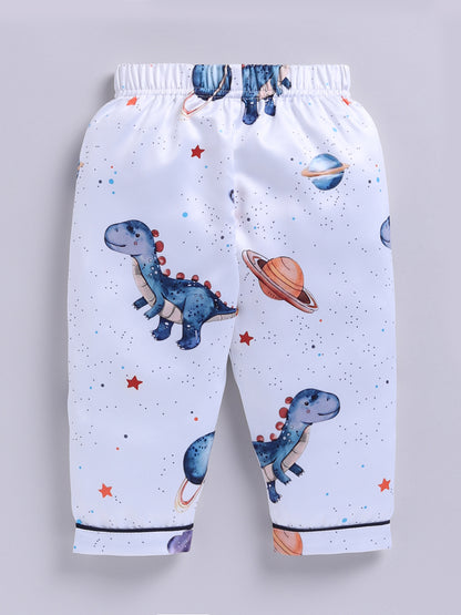 Blue Satin Woven Graphic Full Sleeve Night Suit