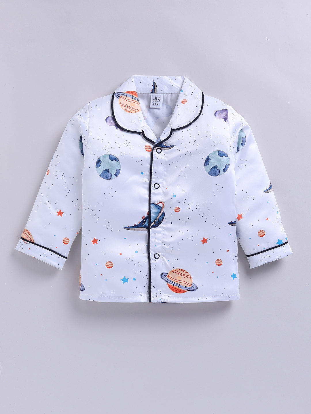 Blue Satin Woven Graphic Full Sleeve Night Suit