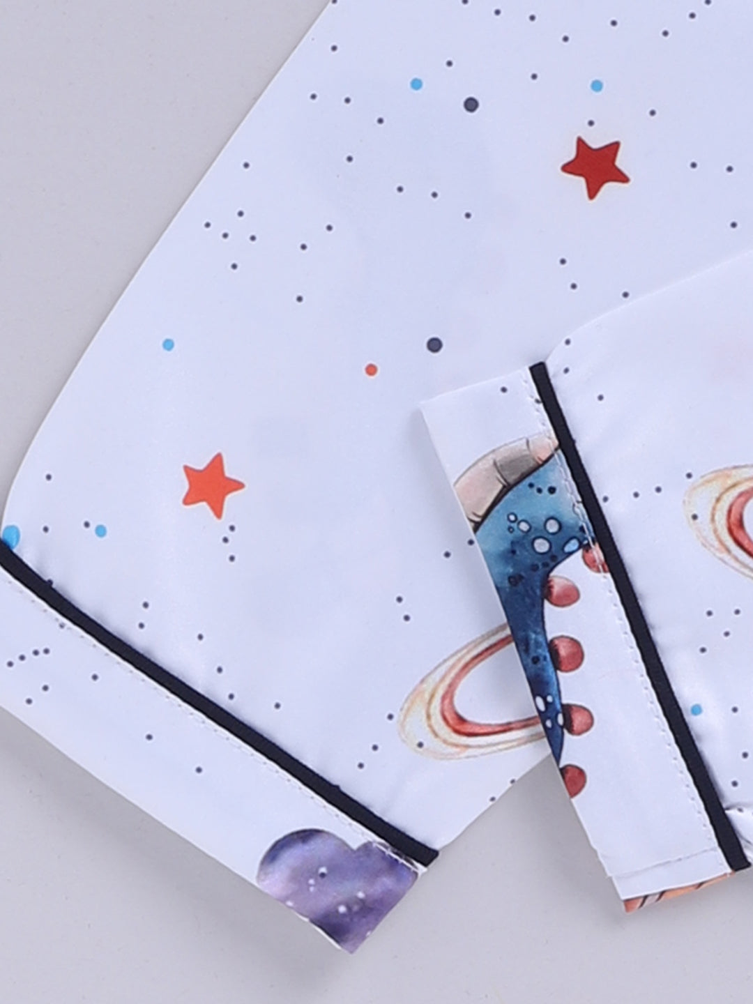 Blue Satin Woven Graphic Full Sleeve Night Suit