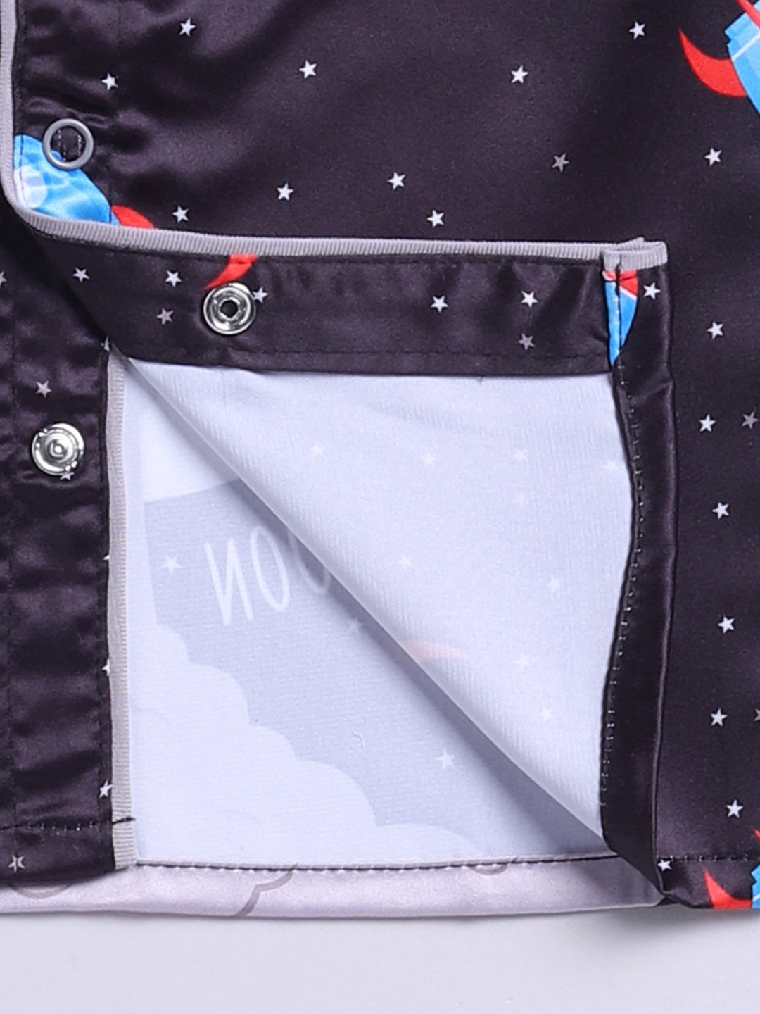 Black Space Theme Full Sleeves Satin Night Suit