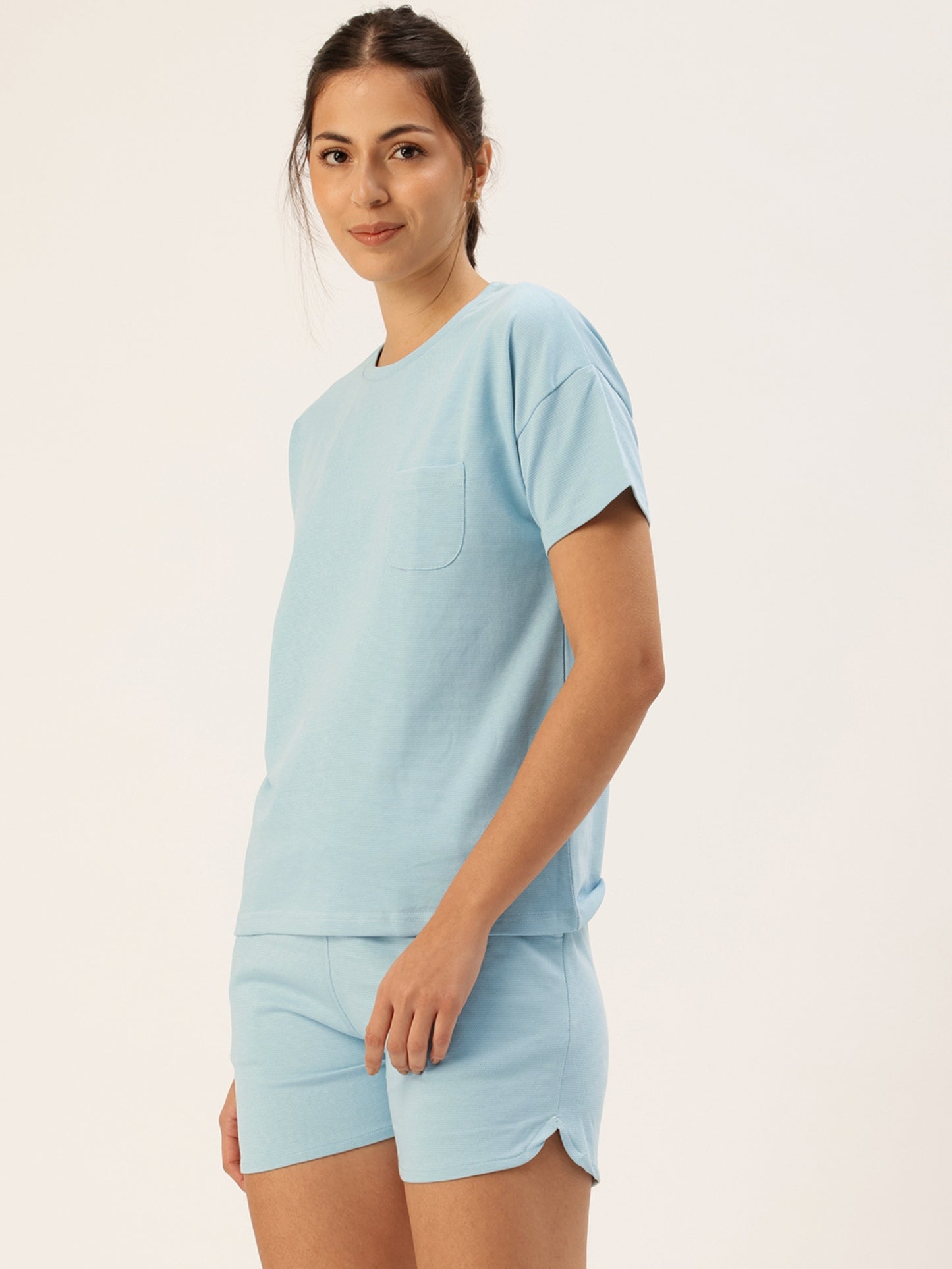 Blue Solid T-shirt & Shorts