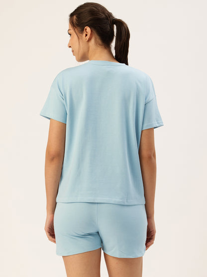 Blue Solid T-shirt & Shorts